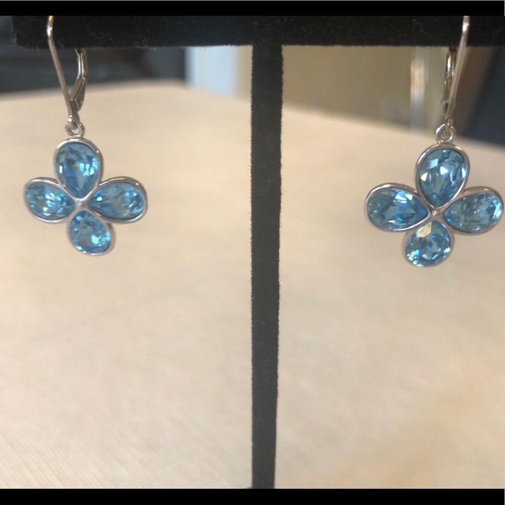 Sterling silver blue topaz crystal earrings - Picture 2 of 4